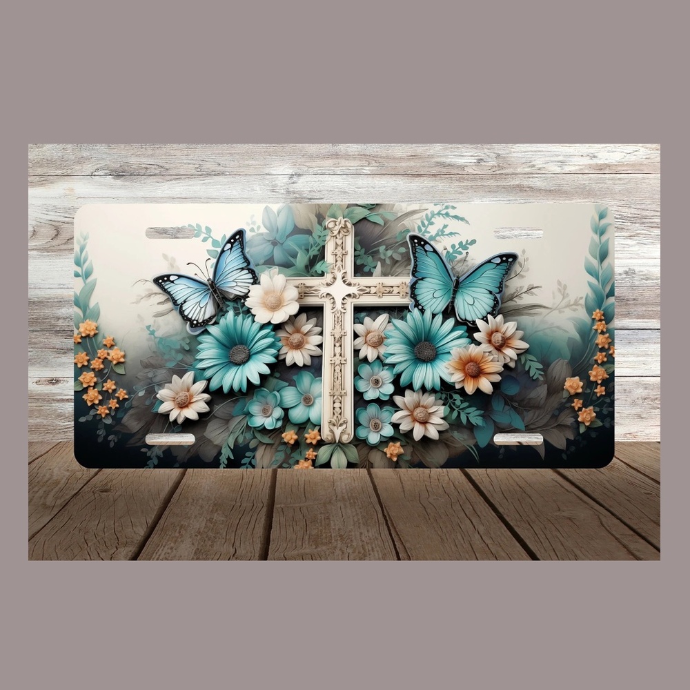 Religious Christian Cross Car Aluminum Plate Auto Tag 6" x 12"